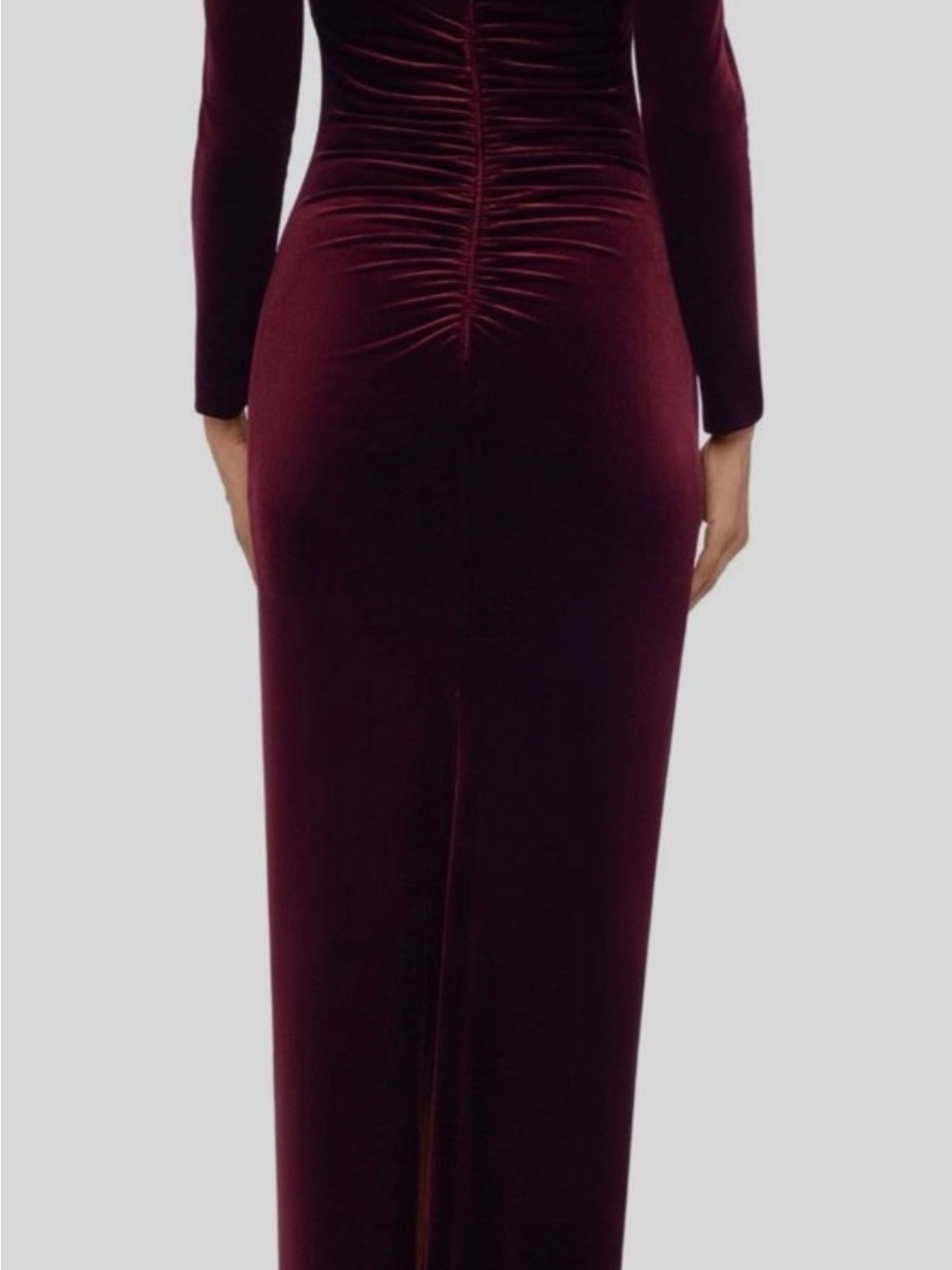 Xscape Burgundy Velvet Long Sleeve Off-Shoulder Dress - Picture 2 of 4